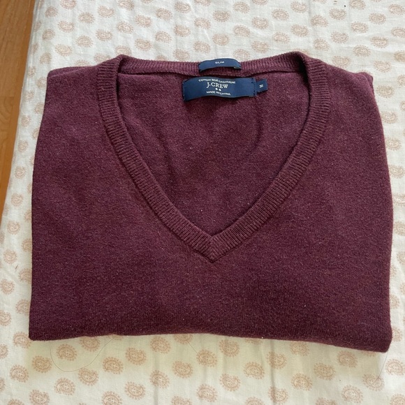 J Crew cotton cashmere sweater in burgundy - Picture 1 of 3